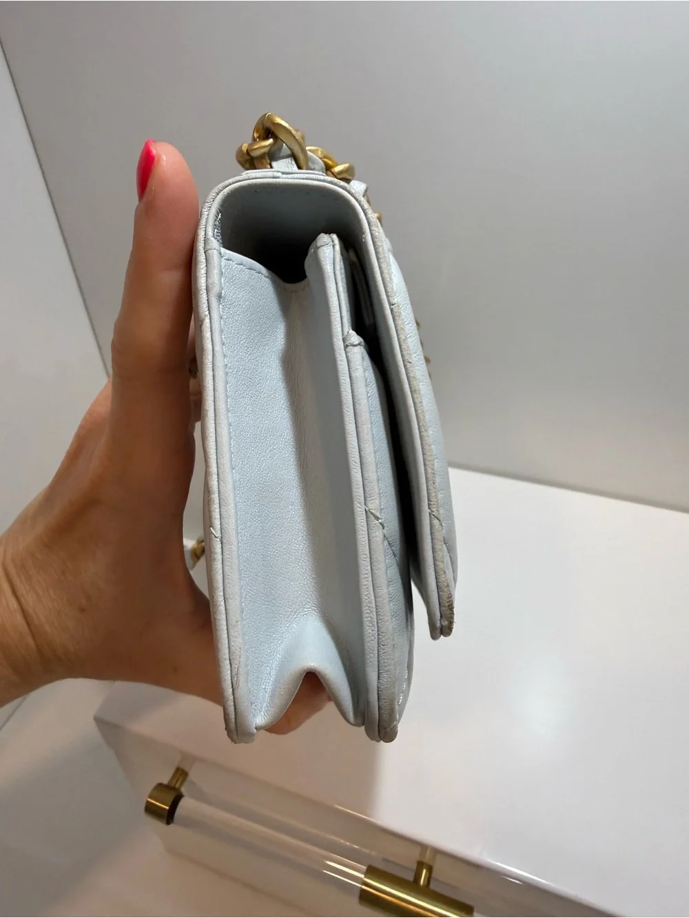 Chanel Light Blue Lambskin Wallet on Chain Crossbody Bag - Picture 6 of 13